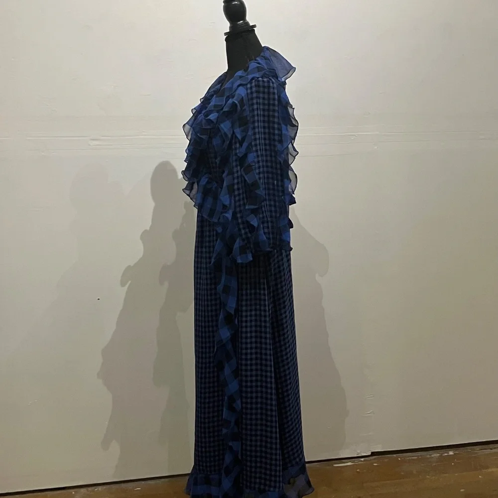 Tularosa blue and black, long sleeve gingham wrapped dress - Picture 6 of 10